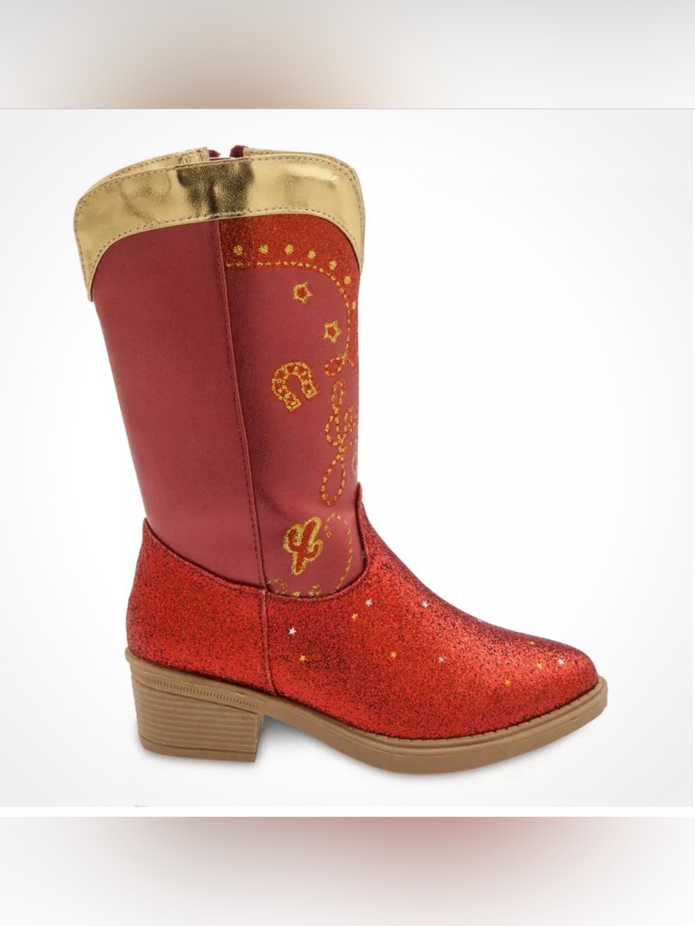 Disney Red Glitter Girls' Cowgirl Boots with Gold Trim*Jesse Toy Story 2*BNWT’s!